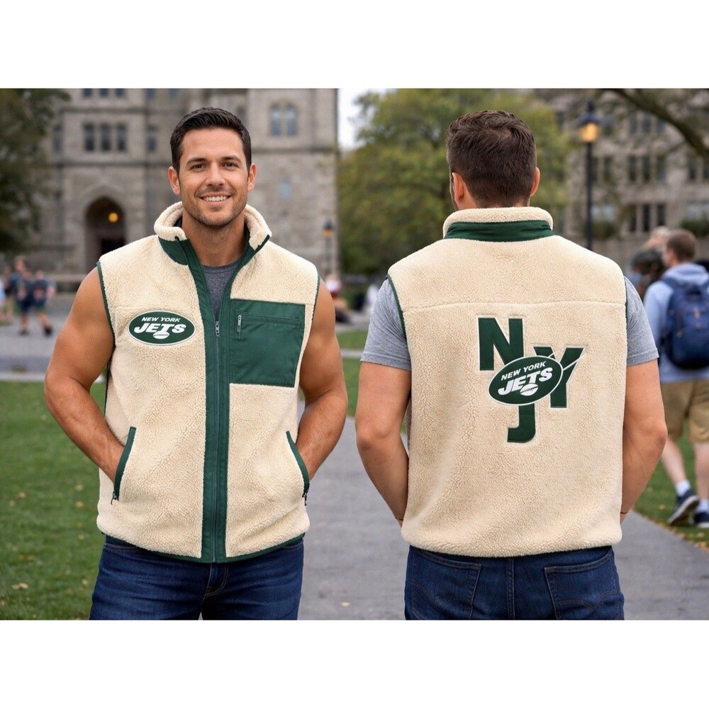 New York Jets Sherpa Vest NFL Primark Full Zip Lined Fleece Men Size M Preowned